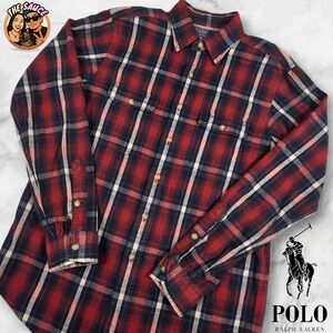 Ralph‎ Lauren PRL Mens M Flannel Work Shirt Red Tartan Plaid Lumberjack Camp VTG